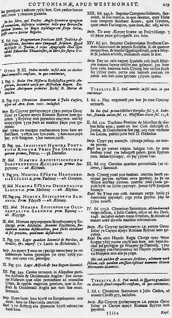 Facsimile of Wanley [1705] 1970, 229, showing the change from page to folio numbers between the bottom of the first column and the top of the second.