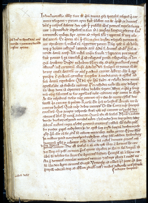 Facsimile of manuscript page containing Cædmon’s Hymn. For copyright reasons, a higher resolution version of this image is unavailable in the web-edition.