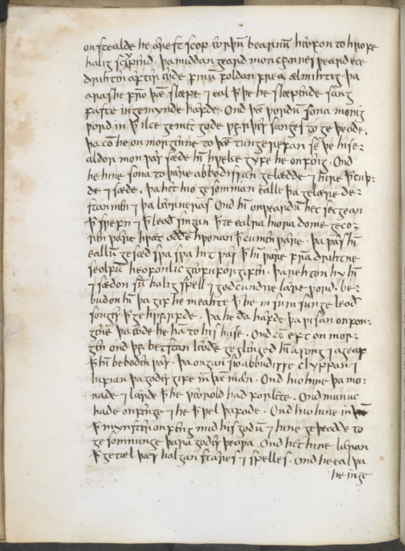 Facsimile of manuscript page containing Cædmon’s Hymn. For copyright reasons, a higher resolution version of this image is unavailable in the web-edition.